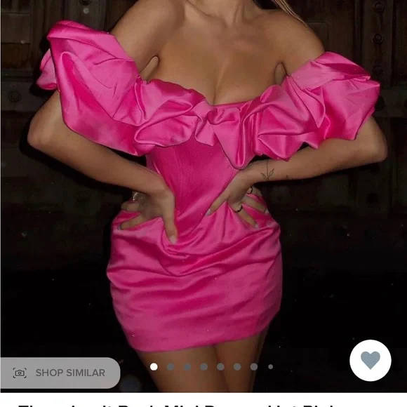 hot pink short dress with sleeves Mirror Sequins Single Shoulder Short Homecoming Dress Hot Pink Short Party Dress ARD3019 main image 0